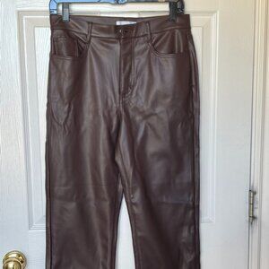 LOFT Petite Five Pocket Straight Pants in Faux Leather Size 8/29 Iced Espresso